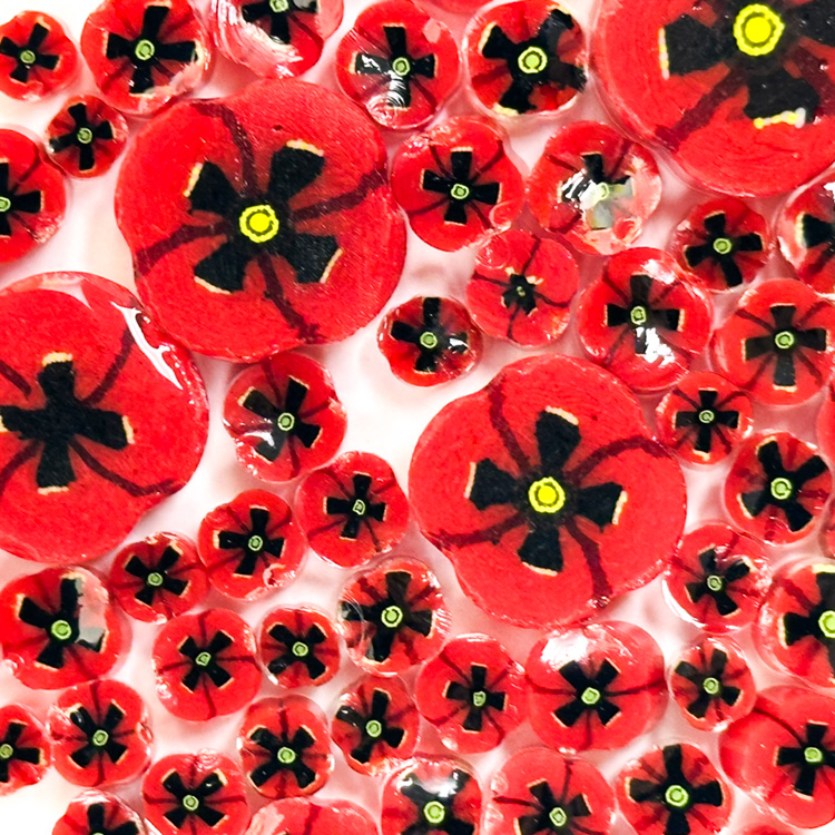Rustins Poppy Murrine - Mixed Size - Red Poppy - 90COE | Tabitha's Glass Emporium